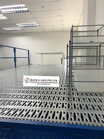 Installing mezzanine on Ubi Singapore project - Racknsave Racking Solutions.