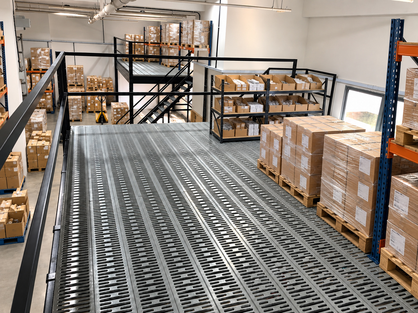 Illustrative mezzanine warehouse for 3PL client inventory